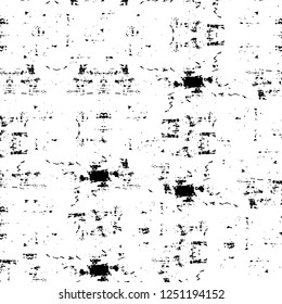 Grunge overlay layer. Abstract black and white vector background. Monochrome vintage surface with dirty pattern in cracks, spots, dots. Old painted wall in dark horror style design
