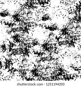 Grunge overlay layer. Abstract black and white vector background. Monochrome vintage surface with dirty pattern in cracks, spots, dots. Old painted wall in dark horror style design