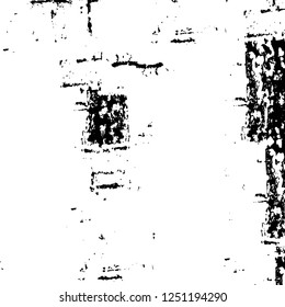 Grunge overlay layer. Abstract black and white vector background. Monochrome vintage surface with dirty pattern in cracks, spots, dots. Old painted wall in dark horror style design
