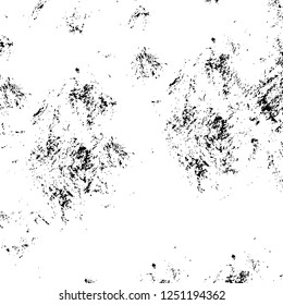 Grunge overlay layer. Abstract black and white vector background. Monochrome vintage surface with dirty pattern in cracks, spots, dots. Old painted wall in dark horror style design