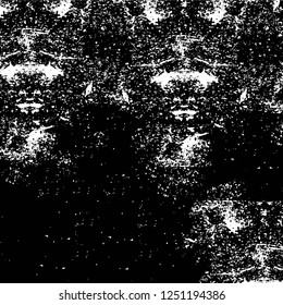 Grunge overlay layer. Abstract black and white vector background. Monochrome vintage surface with dirty pattern in cracks, spots, dots. Old painted wall in dark horror style design