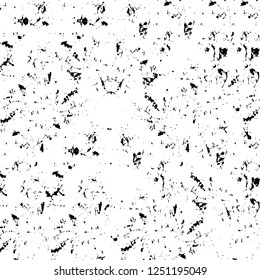 Grunge overlay layer. Abstract black and white vector background. Monochrome vintage surface with dirty pattern in cracks, spots, dots. Old painted wall in dark horror style design