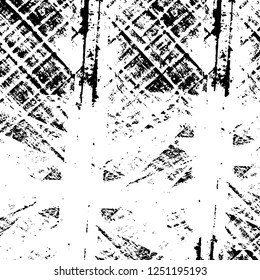 Grunge overlay layer. Abstract black and white vector background. Monochrome vintage surface with dirty pattern in cracks, spots, dots. Old painted wall in dark horror style design