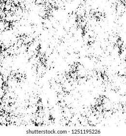Grunge overlay layer. Abstract black and white vector background. Monochrome vintage surface with dirty pattern in cracks, spots, dots. Old painted wall in dark horror style design