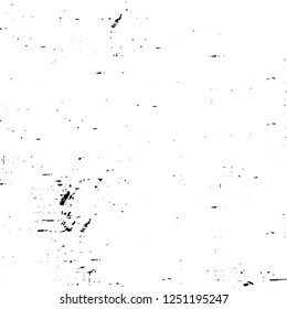 Grunge overlay layer. Abstract black and white vector background. Monochrome vintage surface with dirty pattern in cracks, spots, dots. Old painted wall in dark horror style design