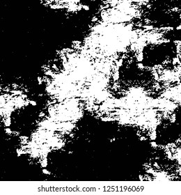 Grunge overlay layer. Abstract black and white vector background. Monochrome vintage surface with dirty pattern in cracks, spots, dots. Old painted wall in dark horror style design