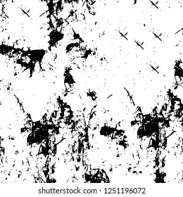Grunge overlay layer. Abstract black and white vector background. Monochrome vintage surface with dirty pattern in cracks, spots, dots. Old painted wall in dark horror style design