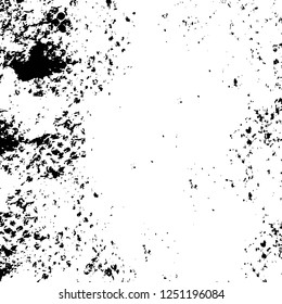 Grunge overlay layer. Abstract black and white vector background. Monochrome vintage surface with dirty pattern in cracks, spots, dots. Old painted wall in dark horror style design
