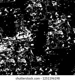 Grunge overlay layer. Abstract black and white vector background. Monochrome vintage surface with dirty pattern in cracks, spots, dots. Old painted wall in dark horror style design