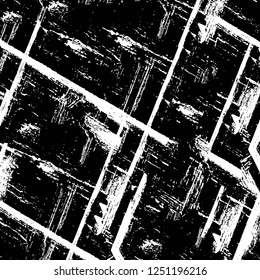 Grunge overlay layer. Abstract black and white vector background. Monochrome vintage surface with dirty pattern in cracks, spots, dots. Old painted wall in dark horror style design