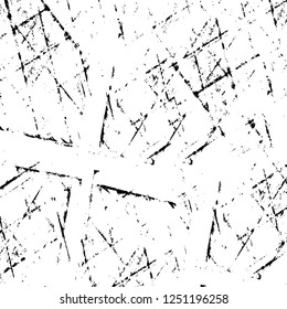 Grunge overlay layer. Abstract black and white vector background. Monochrome vintage surface with dirty pattern in cracks, spots, dots. Old painted wall in dark horror style design