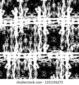 Grunge overlay layer. Abstract black and white vector background. Monochrome vintage surface with dirty pattern in cracks, spots, dots. Old painted wall in dark horror style design