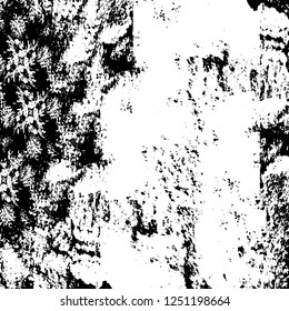 Grunge overlay layer. Abstract black and white vector background. Monochrome vintage surface with dirty pattern in cracks, spots, dots. Old painted wall in dark horror style design
