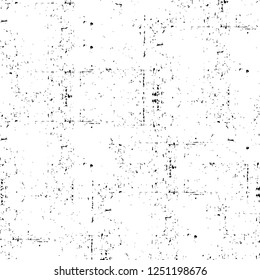 Grunge overlay layer. Abstract black and white vector background. Monochrome vintage surface with dirty pattern in cracks, spots, dots. Old painted wall in dark horror style design