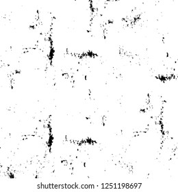 Grunge overlay layer. Abstract black and white vector background. Monochrome vintage surface with dirty pattern in cracks, spots, dots. Old painted wall in dark horror style design