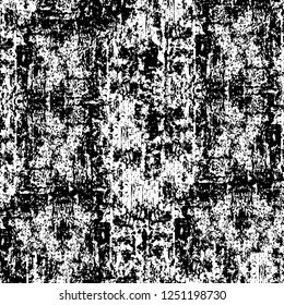 Grunge overlay layer. Abstract black and white vector background. Monochrome vintage surface with dirty pattern in cracks, spots, dots. Old painted wall in dark horror style design