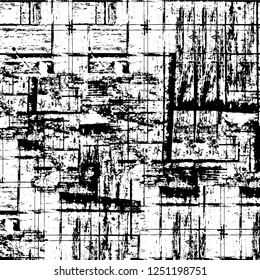 Grunge overlay layer. Abstract black and white vector background. Monochrome vintage surface with dirty pattern in cracks, spots, dots. Old painted wall in dark horror style design