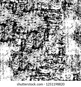 Grunge overlay layer. Abstract black and white vector background. Monochrome vintage surface with dirty pattern in cracks, spots, dots. Old painted wall in dark horror style design