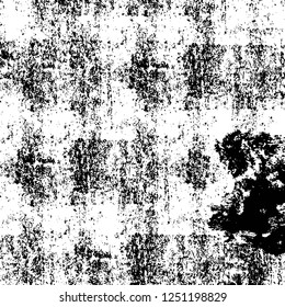 Grunge overlay layer. Abstract black and white vector background. Monochrome vintage surface with dirty pattern in cracks, spots, dots. Old painted wall in dark horror style design