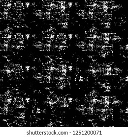 Grunge overlay layer. Abstract black and white vector background. Monochrome vintage surface with dirty pattern in cracks, spots, dots. Old painted wall in dark horror style design