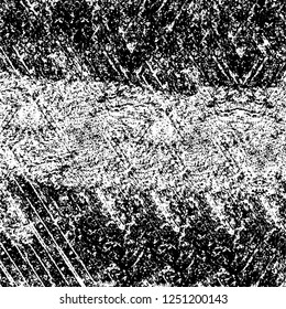 Grunge overlay layer. Abstract black and white vector background. Monochrome vintage surface with dirty pattern in cracks, spots, dots. Old painted wall in dark horror style design