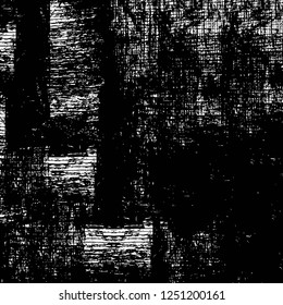 Grunge overlay layer. Abstract black and white vector background. Monochrome vintage surface with dirty pattern in cracks, spots, dots. Old painted wall in dark horror style design