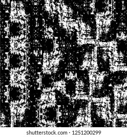 Grunge overlay layer. Abstract black and white vector background. Monochrome vintage surface with dirty pattern in cracks, spots, dots. Old painted wall in dark horror style design