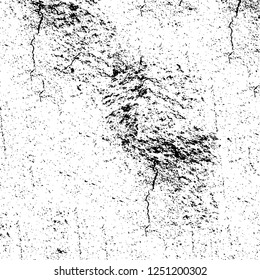 Grunge overlay layer. Abstract black and white vector background. Monochrome vintage surface with dirty pattern in cracks, spots, dots. Old painted wall in dark horror style design