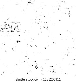 Grunge overlay layer. Abstract black and white vector background. Monochrome vintage surface with dirty pattern in cracks, spots, dots. Old painted wall in dark horror style design
