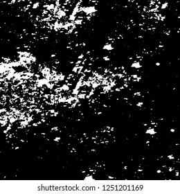 Grunge overlay layer. Abstract black and white vector background. Monochrome vintage surface with dirty pattern in cracks, spots, dots. Old painted wall in dark horror style design