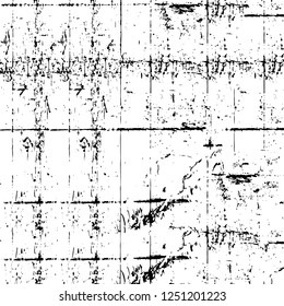 Grunge overlay layer. Abstract black and white vector background. Monochrome vintage surface with dirty pattern in cracks, spots, dots. Old painted wall in dark horror style design