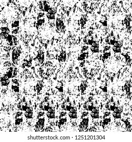 Grunge overlay layer. Abstract black and white vector background. Monochrome vintage surface with dirty pattern in cracks, spots, dots. Old painted wall in dark horror style design
