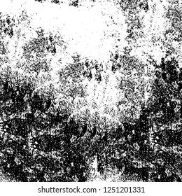 Grunge overlay layer. Abstract black and white vector background. Monochrome vintage surface with dirty pattern in cracks, spots, dots. Old painted wall in dark horror style design