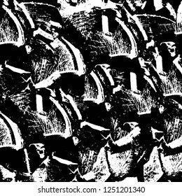 Grunge overlay layer. Abstract black and white vector background. Monochrome vintage surface with dirty pattern in cracks, spots, dots. Old painted wall in dark horror style design