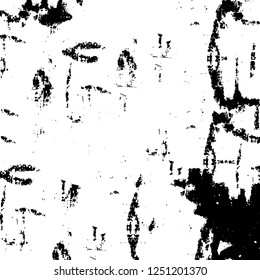 Grunge overlay layer. Abstract black and white vector background. Monochrome vintage surface with dirty pattern in cracks, spots, dots. Old painted wall in dark horror style design