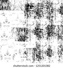 Grunge overlay layer. Abstract black and white vector background. Monochrome vintage surface with dirty pattern in cracks, spots, dots. Old painted wall in dark horror style design