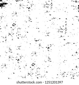 Grunge overlay layer. Abstract black and white vector background. Monochrome vintage surface with dirty pattern in cracks, spots, dots. Old painted wall in dark horror style design