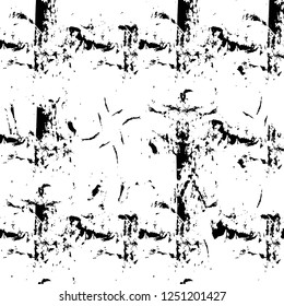 Grunge overlay layer. Abstract black and white vector background. Monochrome vintage surface with dirty pattern in cracks, spots, dots. Old painted wall in dark horror style design