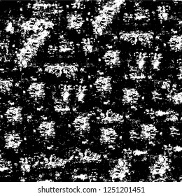 Grunge overlay layer. Abstract black and white vector background. Monochrome vintage surface with dirty pattern in cracks, spots, dots. Old painted wall in dark horror style design