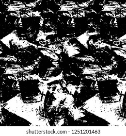 Grunge overlay layer. Abstract black and white vector background. Monochrome vintage surface with dirty pattern in cracks, spots, dots. Old painted wall in dark horror style design