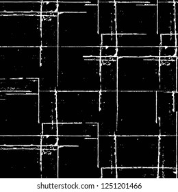 Grunge overlay layer. Abstract black and white vector background. Monochrome vintage surface with dirty pattern in cracks, spots, dots. Old painted wall in dark horror style design