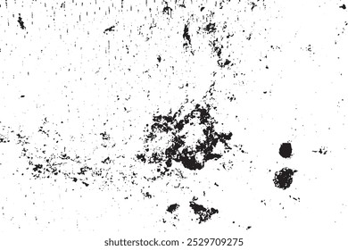 Grunge overlay layer. Abstract black and white vector background. Monochrome vintage surface with dirty pattern in cracks, spots, dots. Old wall in dark horror style design
