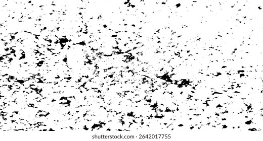 Grunge overlay layer. Abstract black and white vector background. Monochrome vintage surface with dirty pattern in cracks, spots, dots. Old wall in dark horror style design