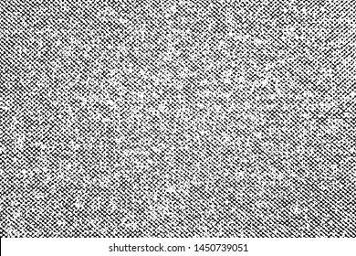 Grunge overlay layer of coarse fabric. Monochrome halftone background of rough cloth with stains, noise and graininess. Vector illustration