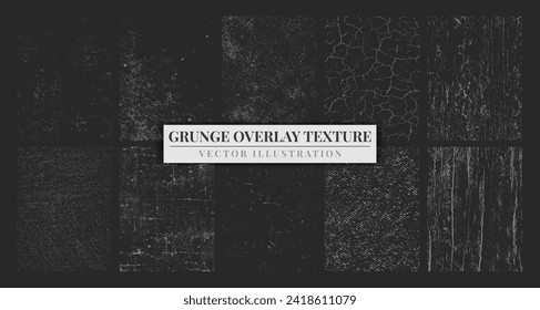 Grunge overlay paper texture set with dust grain and ink brush stroke. Vintage or retro background art for social media. Dirty wall pattern. Torn or rip photo effect. Grungy frame vector illustration.