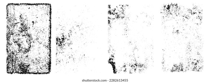 Grunge overlay texture set. Different types of texture stamps. Rough black and white texture vector. Paint texture with spray effect and drop ink splashes