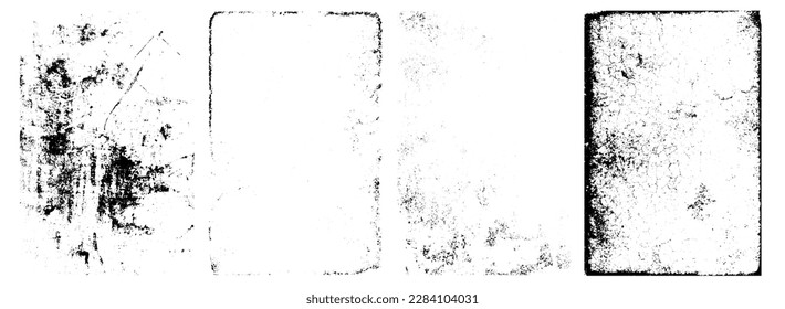 Grunge overlay texture set. Different types of texture stamps. Rough black and white texture vector. Paint texture with spray effect and drop ink splashes