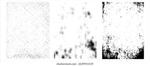 Grunge overlay texture set. Different types of texture stamps. Rough black and white texture vector. Paint texture with spray effect and drop ink splashes