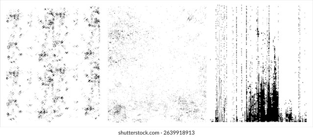 Grunge overlay texture set. Different types of texture stamps. Rough black and white texture vector. Paint texture with spray effect and drop ink splashes