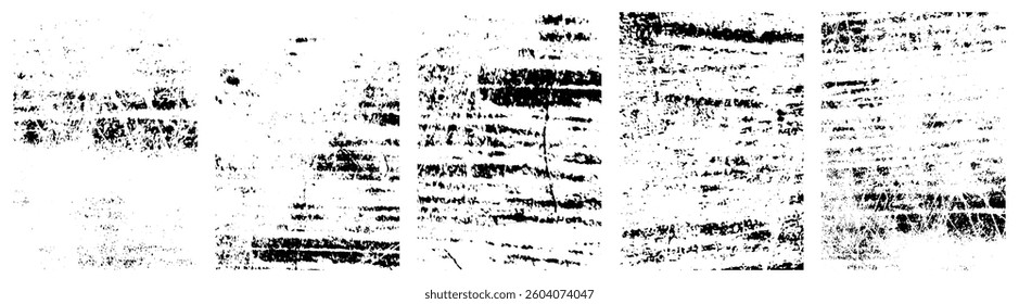 Grunge overlay textures with dust grain isolated on white background. Set of vector paint brush stroke, ink splash and grungy decoration elements for graphics design.Distressed Black Ink Texture.